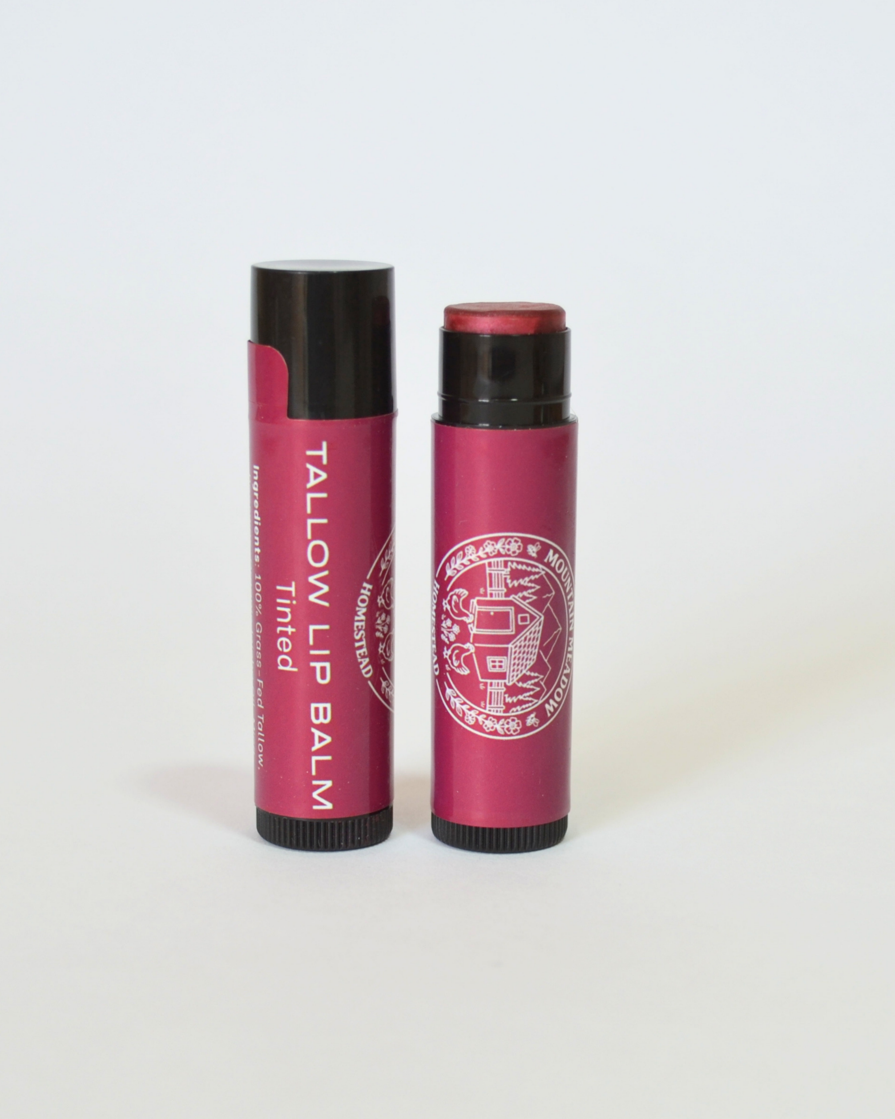 Tinted Tallow Lip Balm. Black Tube with red label